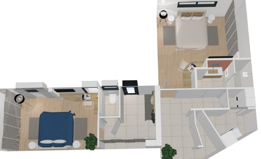 Lot 1, vue en plan du niveau des chambres (perspective)