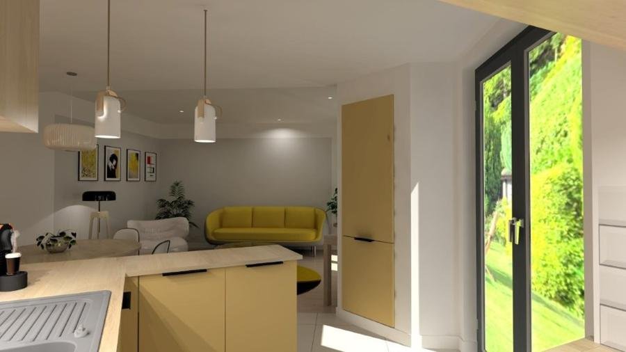 Lot 1, la cuisine, côté jardin (perspective)