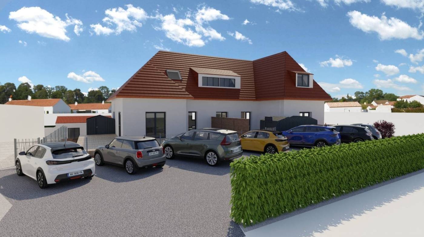 Perspective de la Résidence Les Ganneries après travaux, avec sa cour et ses stationnements